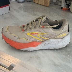 Brooks Caldera Beige and Orange Trail Shoes